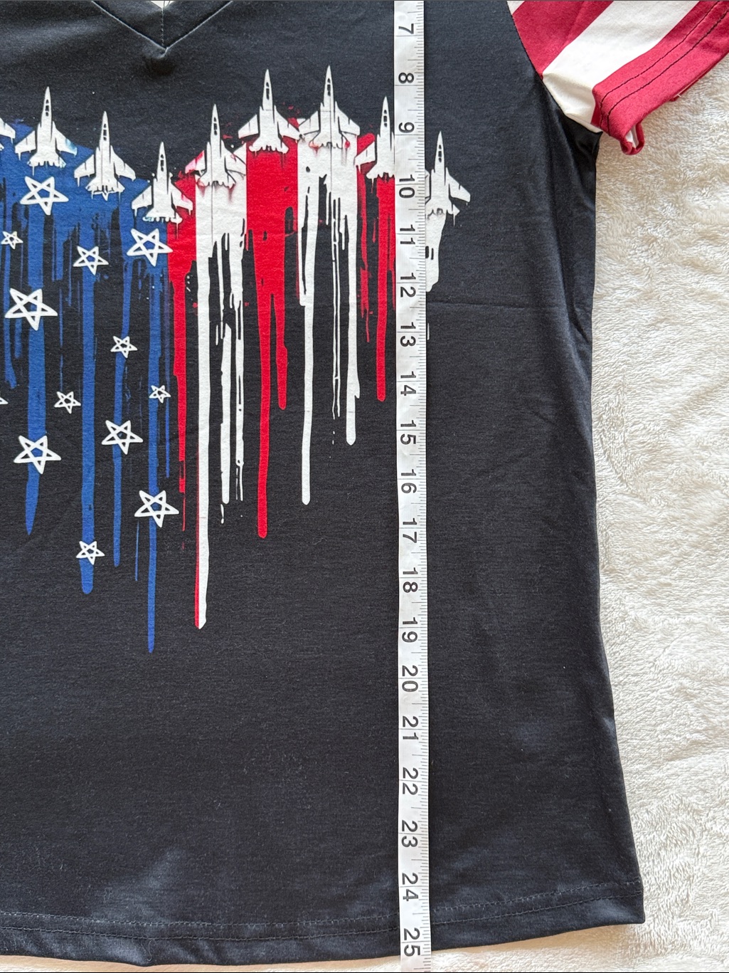 Nwt Patriotic V-Neck Graphic Tee American Flag Heart Black/Red/Blue 4th Of July — image 5 of 8